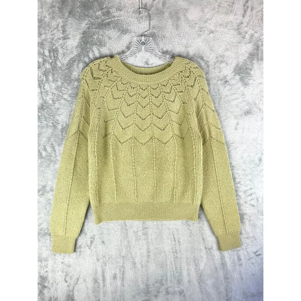 ASTR The Label‎ Dia Pointelle Sweater Medium Dusty Sage Green Quiet Luxury